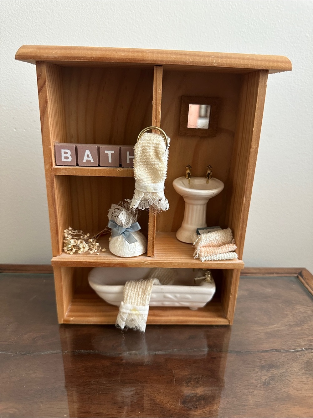 Vintage Miniature Bathroom wooden Shadow Box Wall Shelf